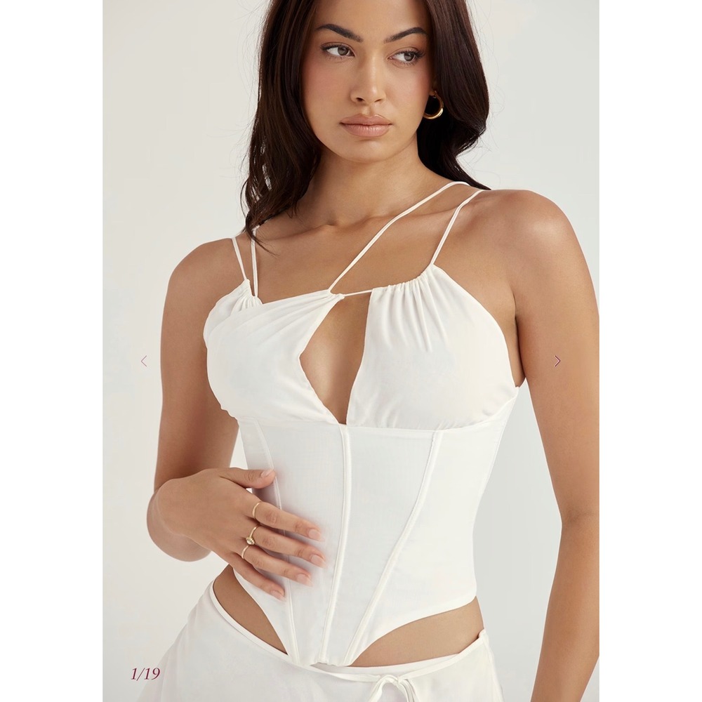House of CB Womens Orla White Chiffon Strappy Corset Bustier Top Size M